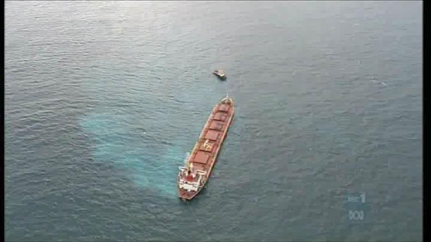 Shen Neng 1 ran aground on the Great Barrier Reef at Easter, damaging its hull and leaking a small amount of oil.