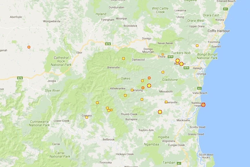 Where the earthquakes have been recorded