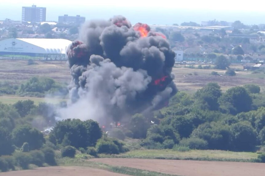 Hawker Hunter plane crashes at Shoreham Air Show in West Sussex