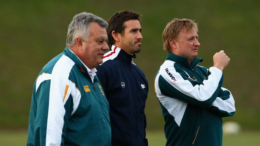 Andrew Johns stands alongside Wallabies coach John Connolly