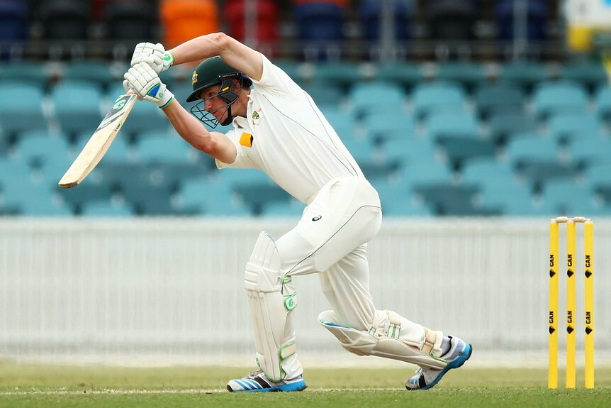 Cameron Bancroft plays a shot for the CA XI against New Zealand in Canberra in October 2015.