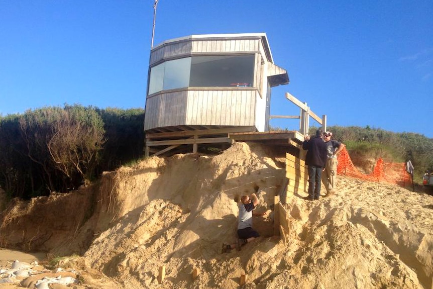 Fixed lifesaving towers in the Victorian town of Inverloch have had to be abandoned in the face of erosion.