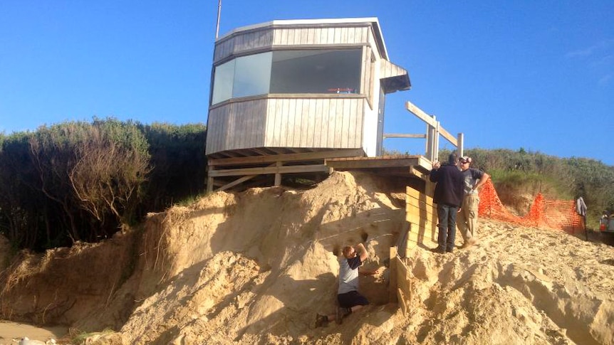 Fixed lifesaving towers in the Victorian town of Inverloch have had to be abandoned in the face of erosion.