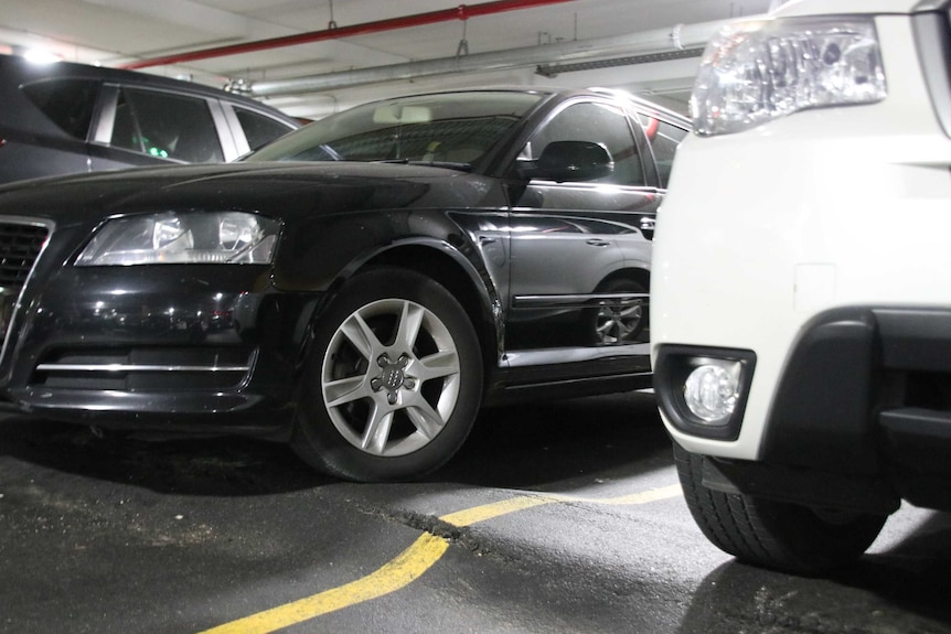 A car up on a ridge in the Perth Convention and Exhibition Centre carpark.