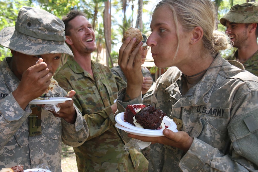 Troops return to a feast