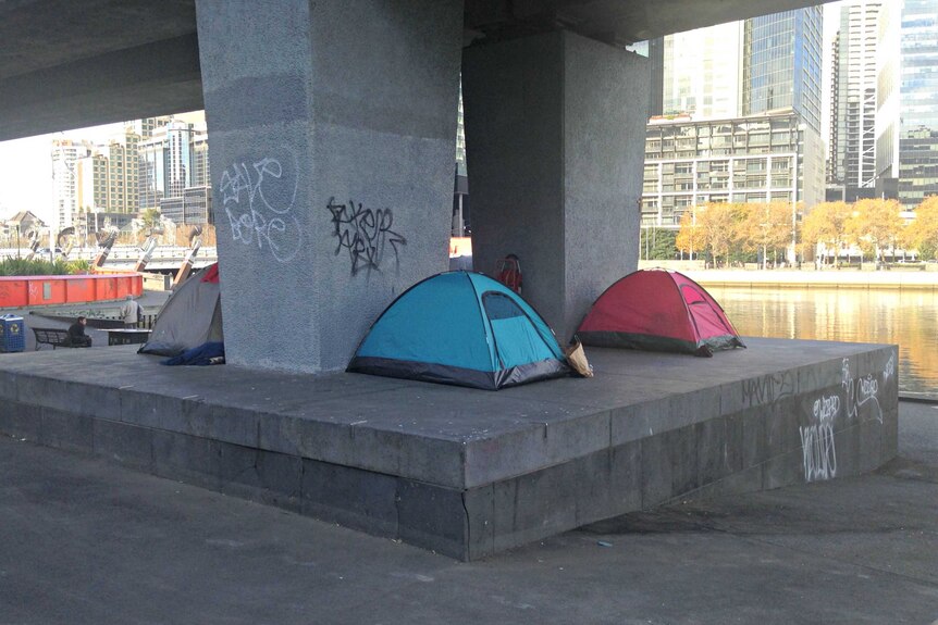 Homeless encampment at Enterprize Park in Melbourne