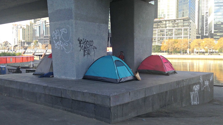 Homeless encampment at Enterprize Park in Melbourne