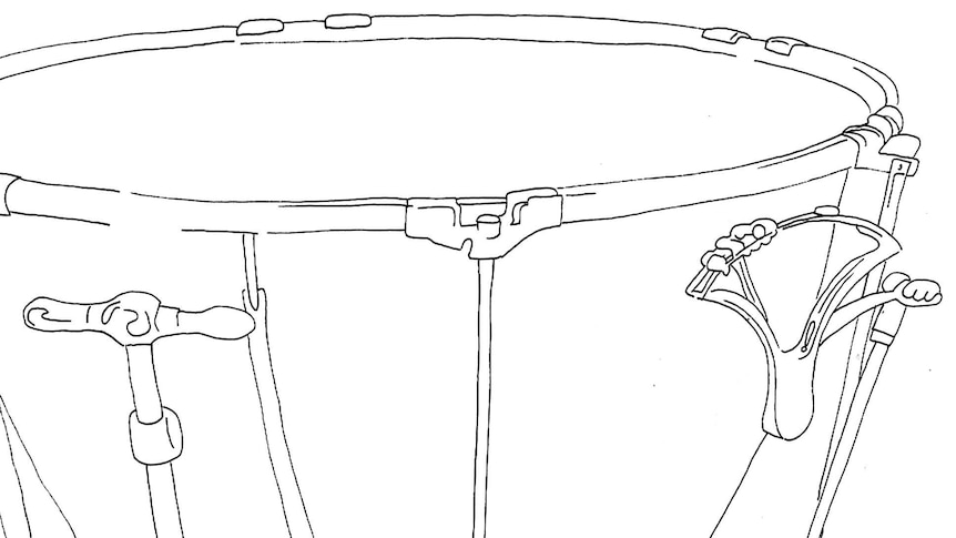 Line drawing of a timpani