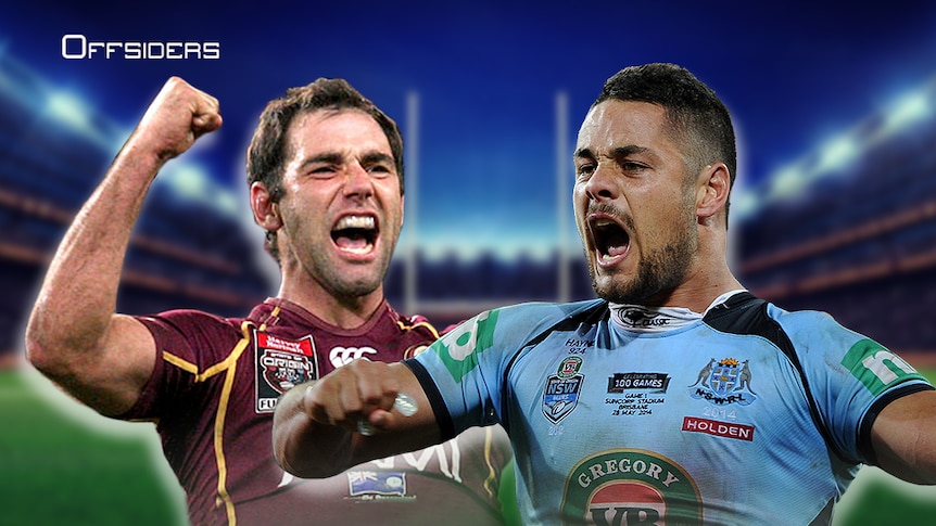 Graphic of Cameron Smith and Jarryd Hayne in State of Origin colours.