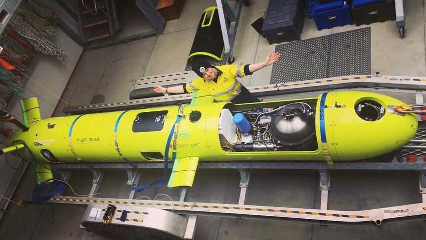 AAD scientist with Autonomous Underwater Vehicle on board Aurora Australis.