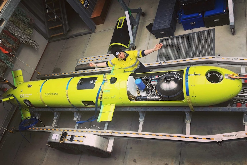 AAD scientist with Autonomous Underwater Vehicle on board Aurora Australis.