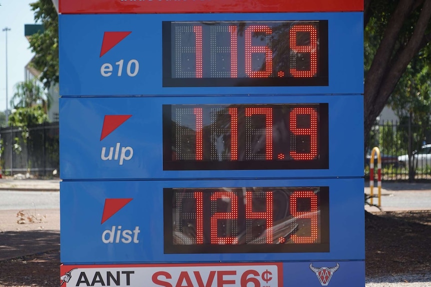 Fuel price sign in Darwin.