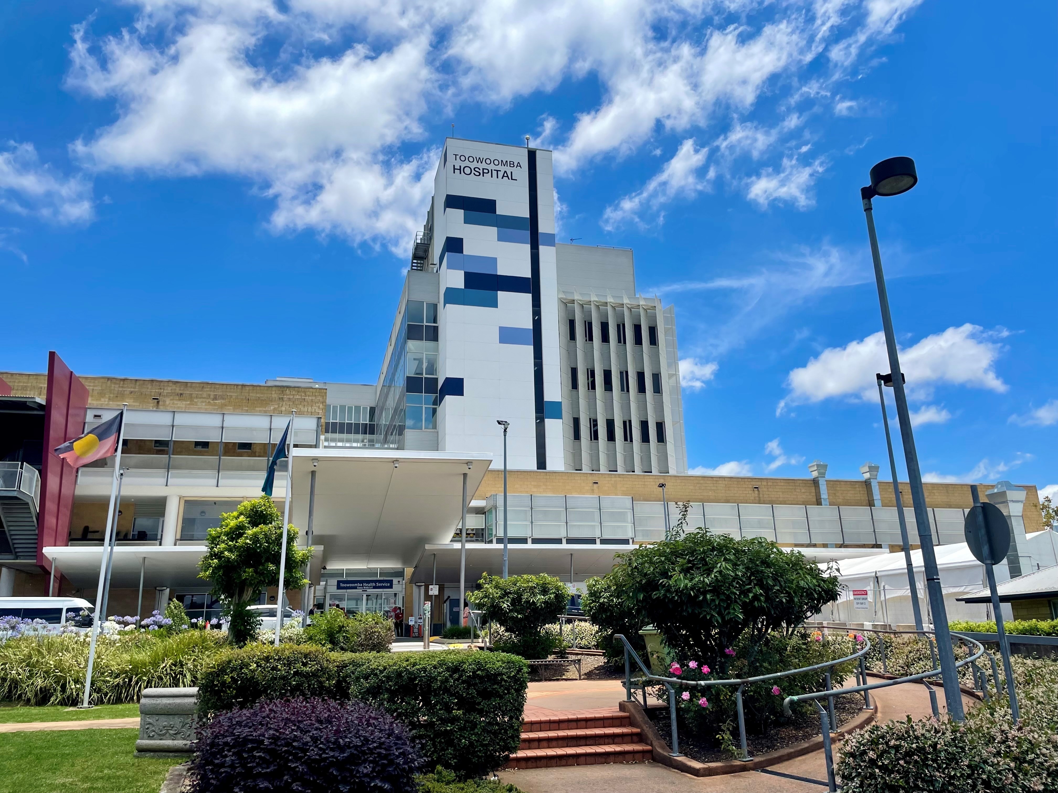 Front of Toowoomba Hospital on Queensland's Darling Downs on December 18, 2021.