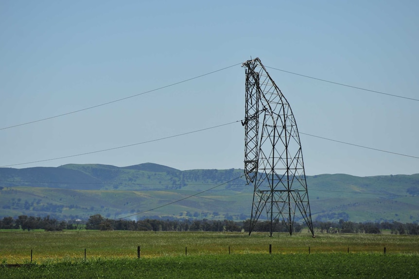 A fallen transmission tower near Melrose in South Australia's north.