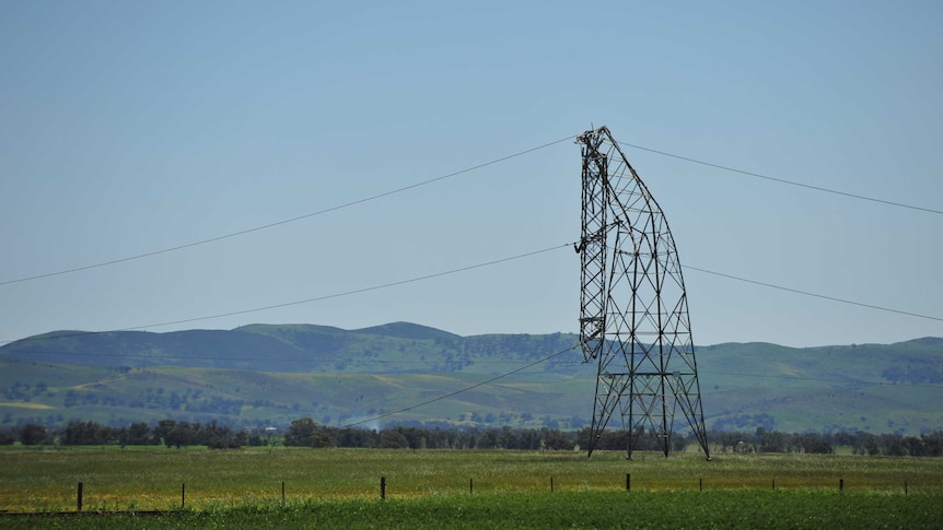 A fallen transmission tower near Melrose in South Australia's north.