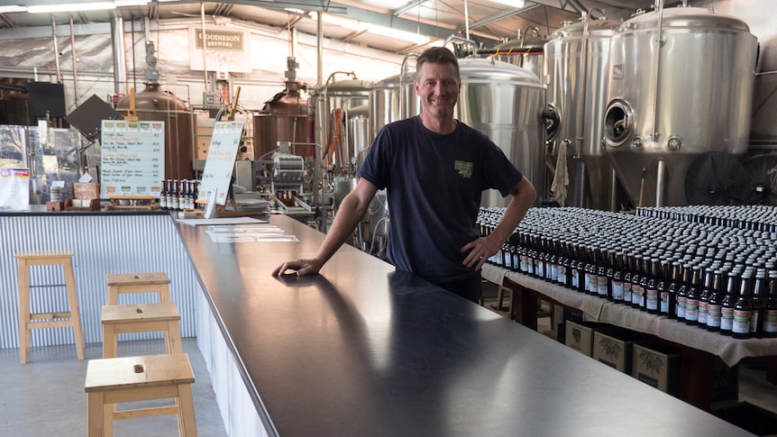 Jeff Goodieson rests against the bar of his cellar door in his McLaren Vale micro-brewery.