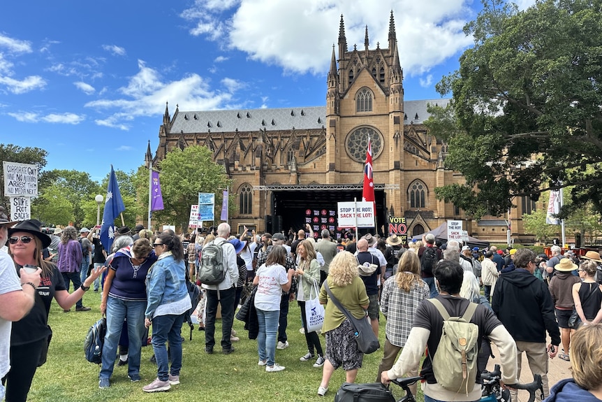 A crowd of about a thousand people gathering in Hyde Park