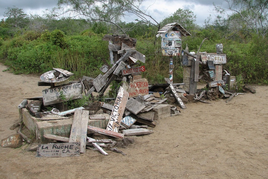 A wooden make-shift post office the Galapagos.