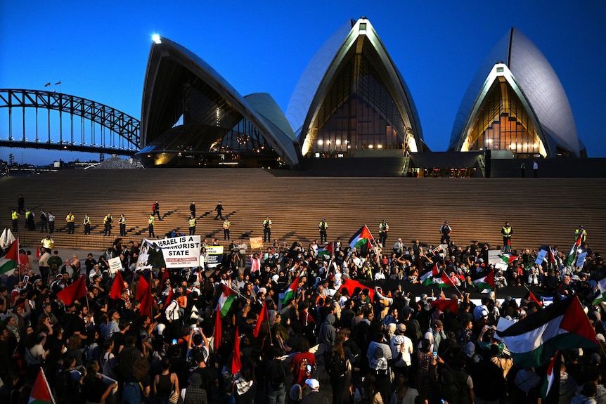 A large crowd gathered outside the Opera House