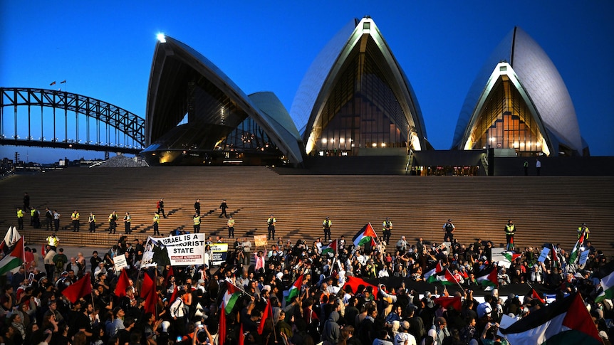 A large crowd gathered outside the Opera House