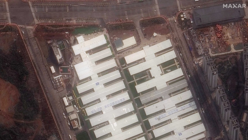 Satellite imagery shows a huge hospital complex in Wuhan.