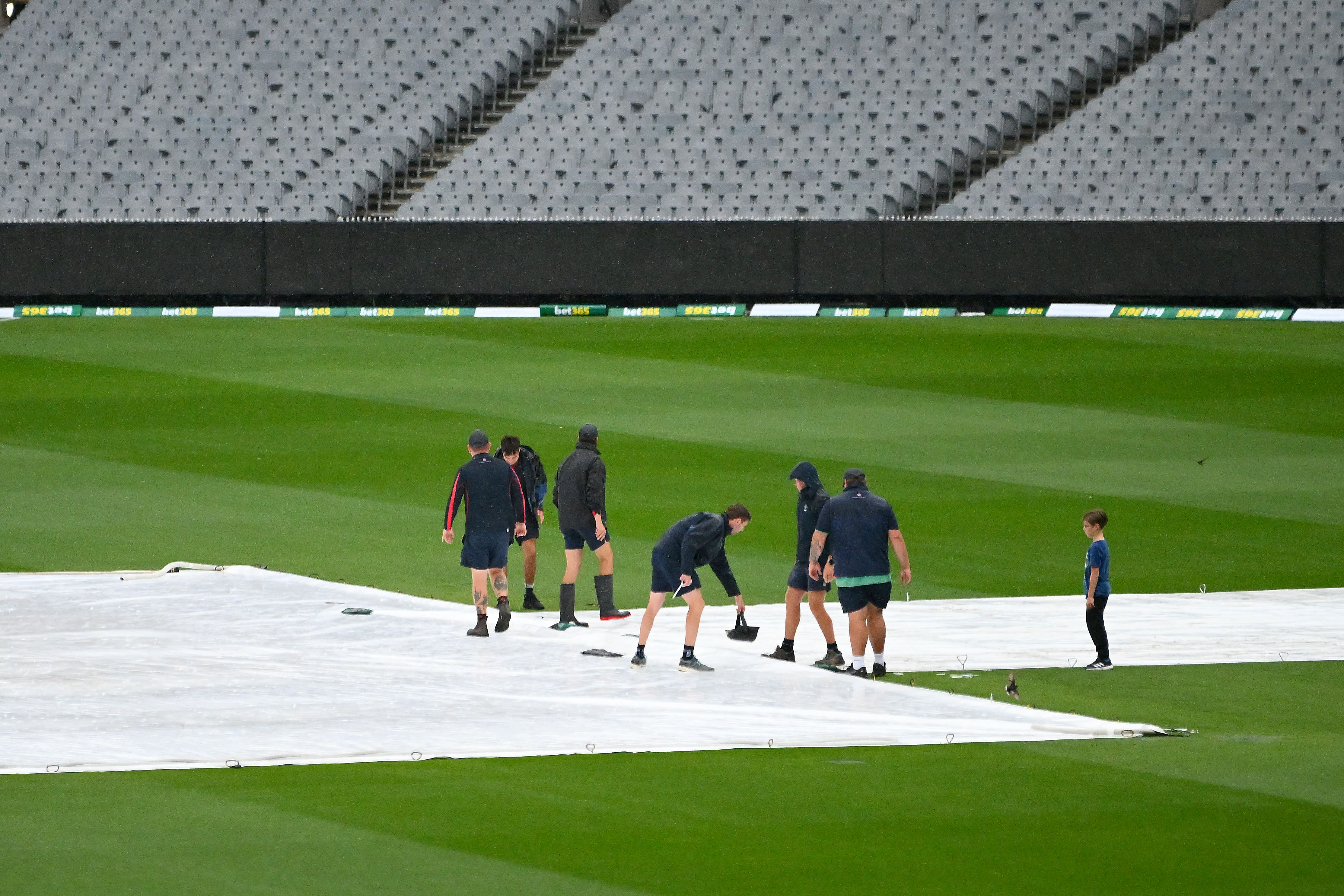 Covers on the pitch at the MCG