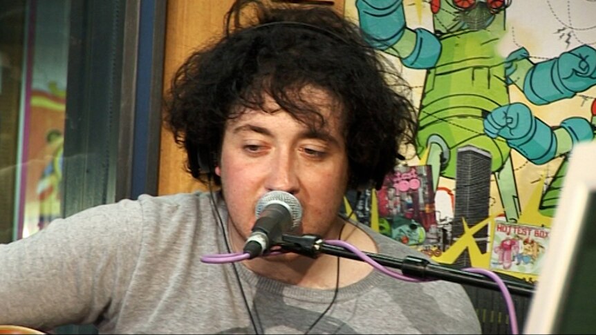 A photo of The Wombats doing a live performance of 'There She Goes' in the triple j studios