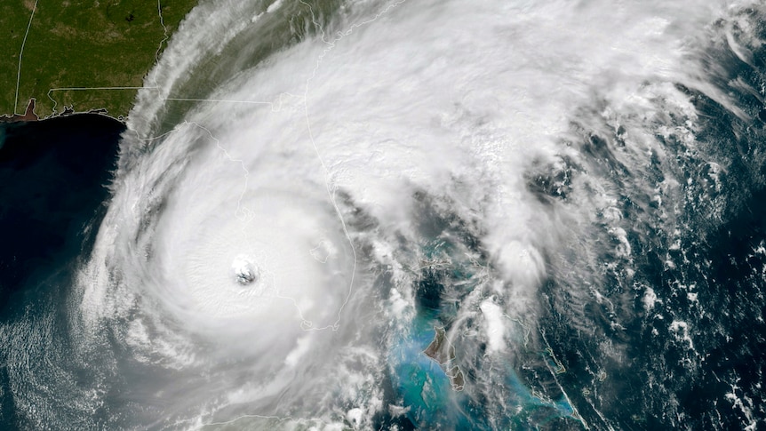 A satellite image shows Hurricane Ian approaching Florida.