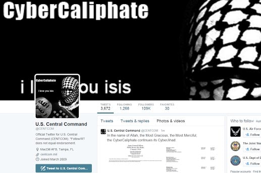 The hacked Twitter homepage of US Central Command