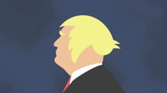 A graphic depicts Donald Trump's hair as the Twitter bird logo.