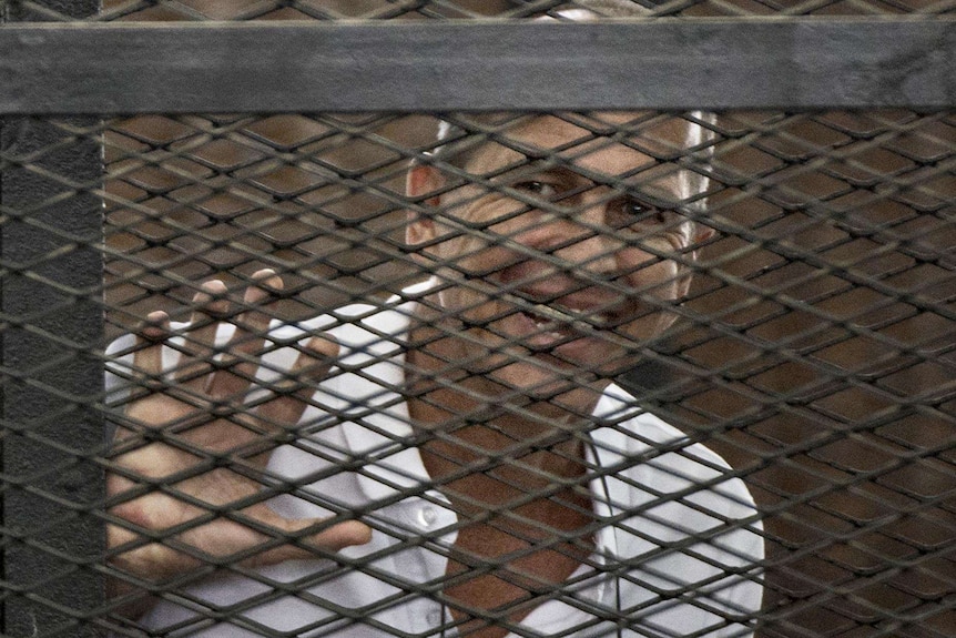 A happy Peter Greste at his trial