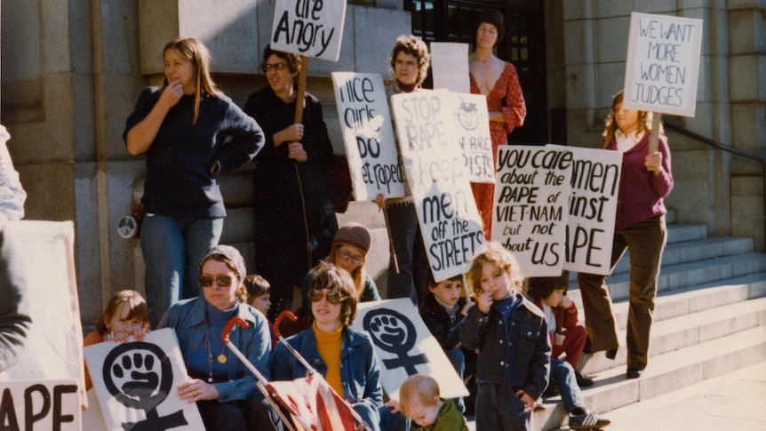 Anti-rape rally at WA Parliament House, Perth, 1976.