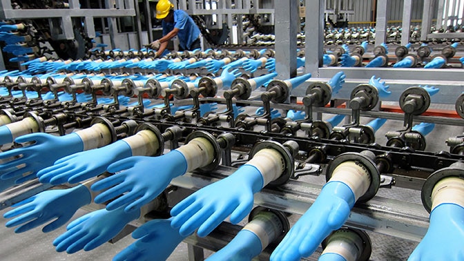 Glove production line at a Top Glove factory