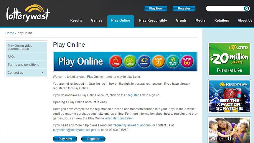 Lotterywest's play online website