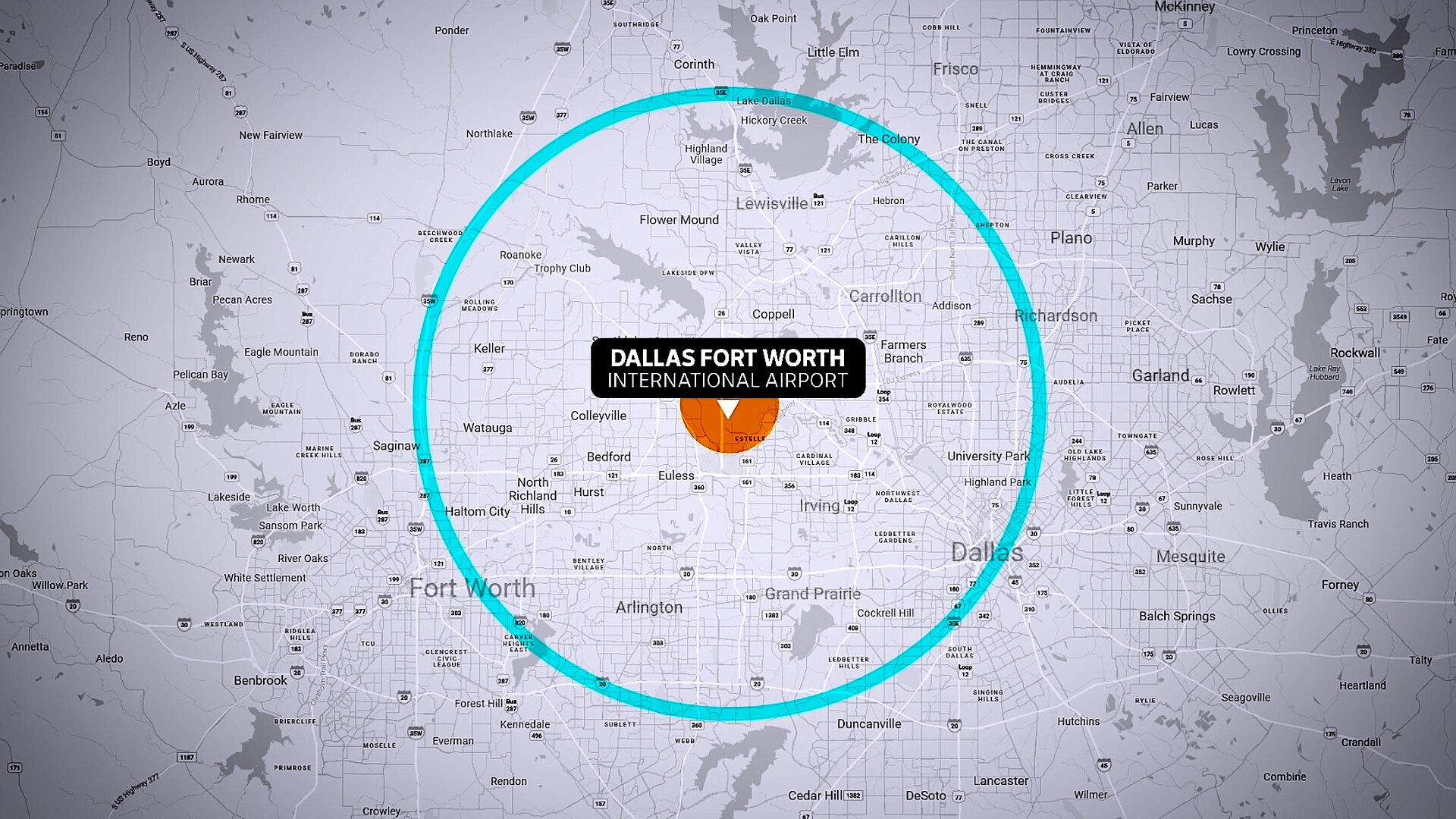 A graphic showing an approved zone for drones around he Dallas Fort Worth International Airport.