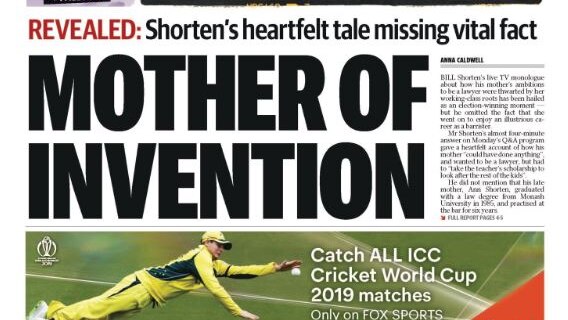 The front page of the Daily Telegraph with the headline "mother of invention"