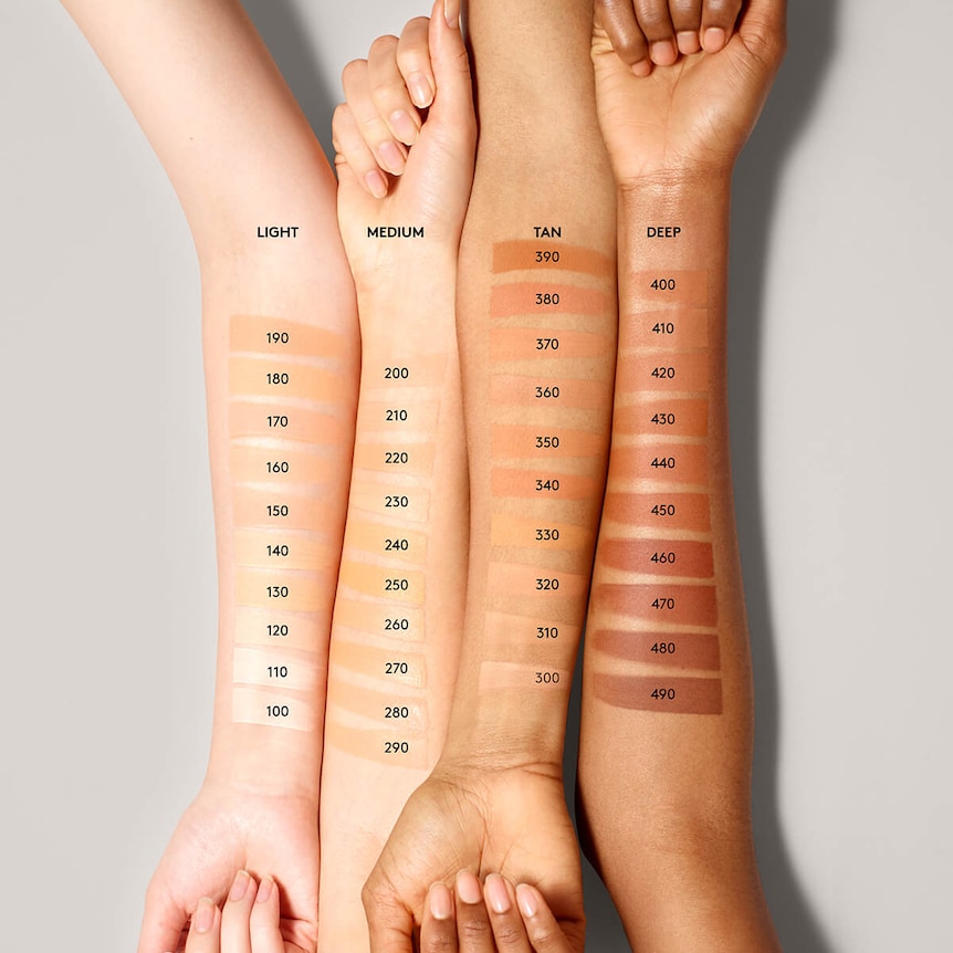 Fenty foundation on light, medium, tan and deep skin tones