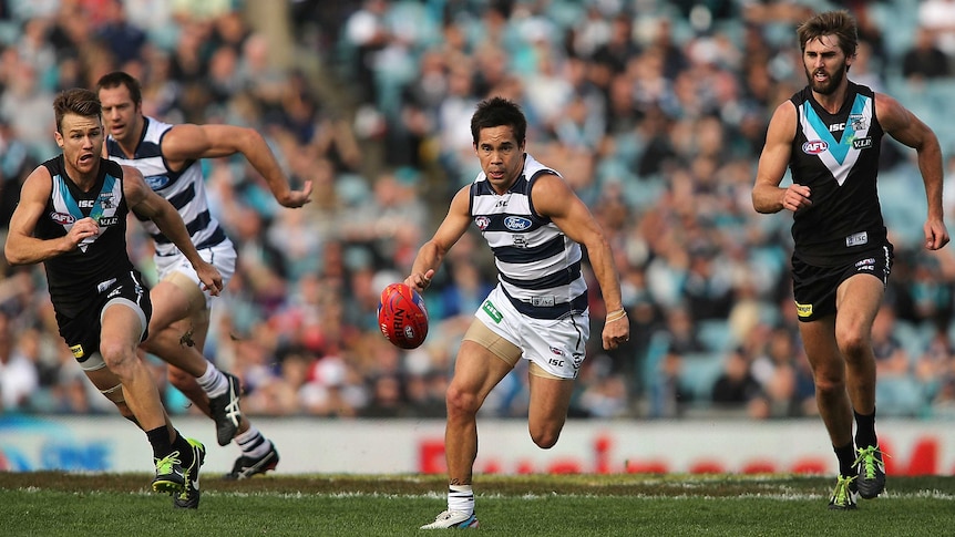 Eyes on the prize ... Mathew Stokes competes for the ball