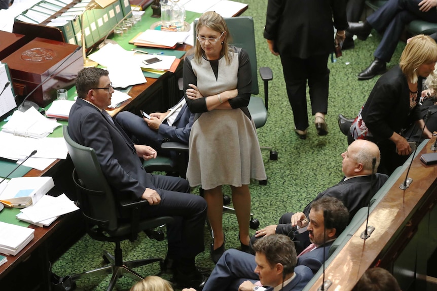 Daniel Andrews talks to MPs in Parliament