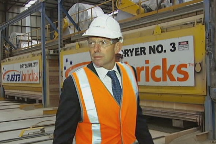 Tony Abbott at a Brickworks factory