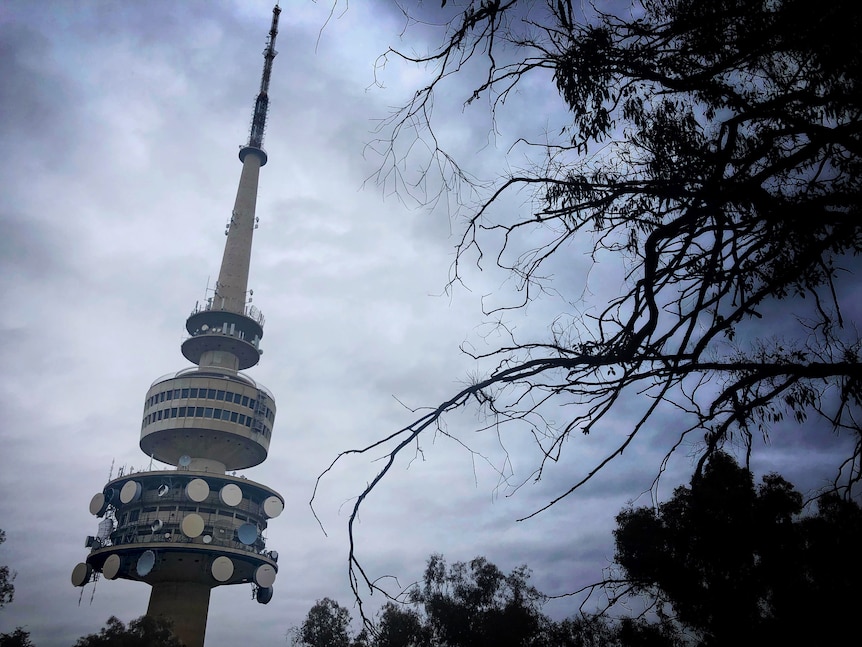 Telstra Tower on an overcast day.