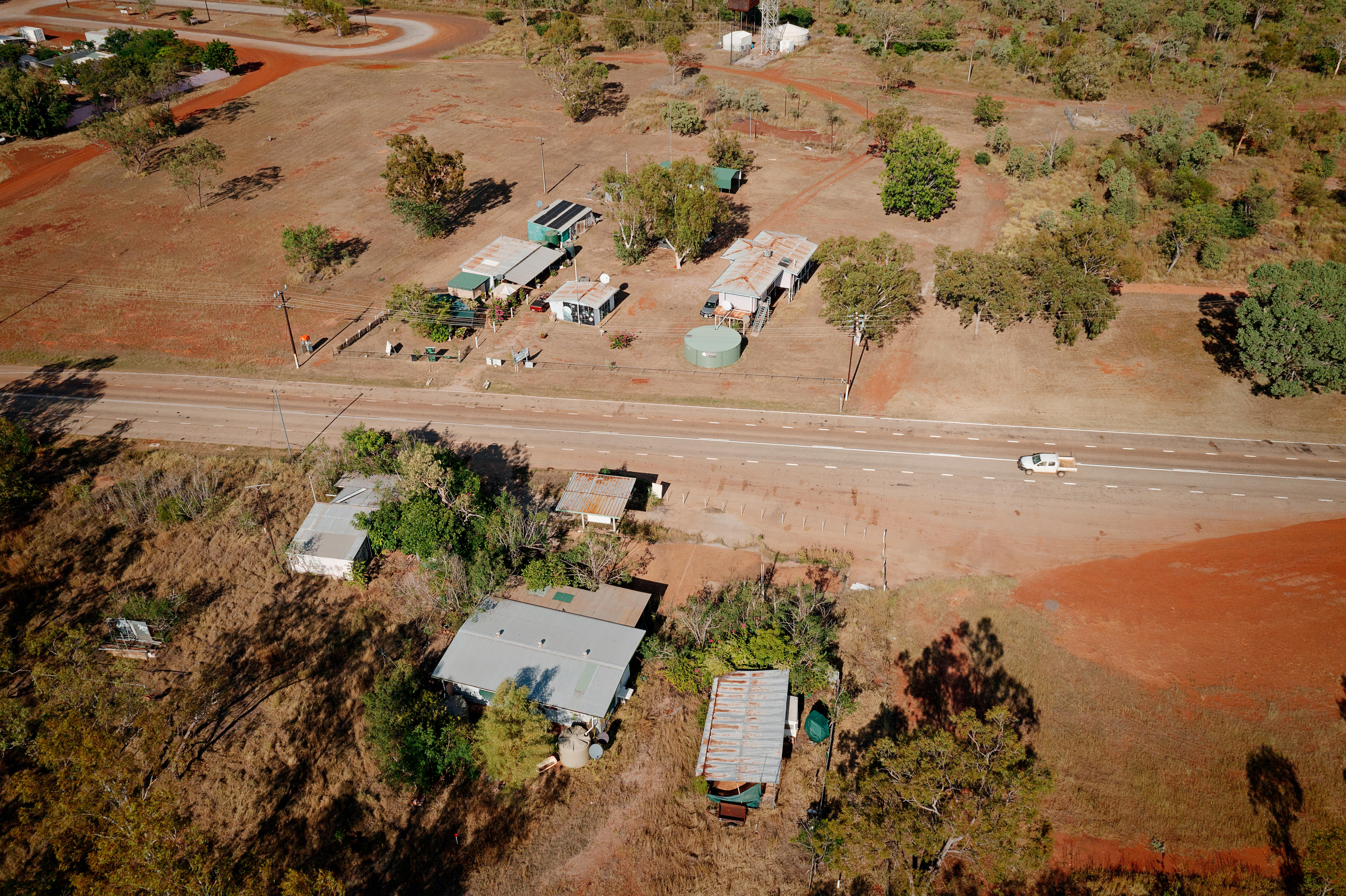 An aerial view of the small NT town of Larrimah.