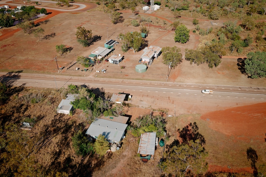 An aerial view of the small NT town of Larrimah.