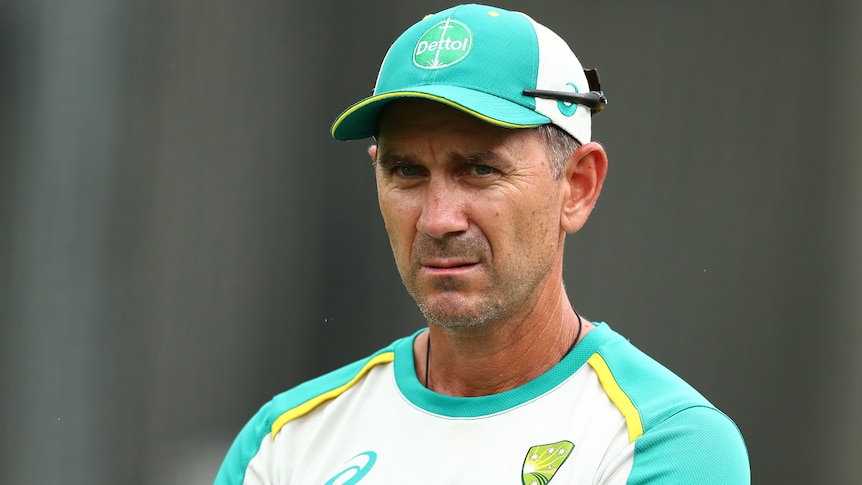 Justin Langer looks on during an Australian Ashes squad practice session