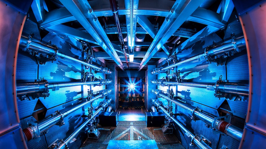 A picture of the inside of the Lawrence Livermore National Laboratory nuclear fusion reactor