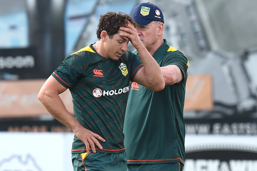 Billy Slater shows his disappointment at Kangaroos training