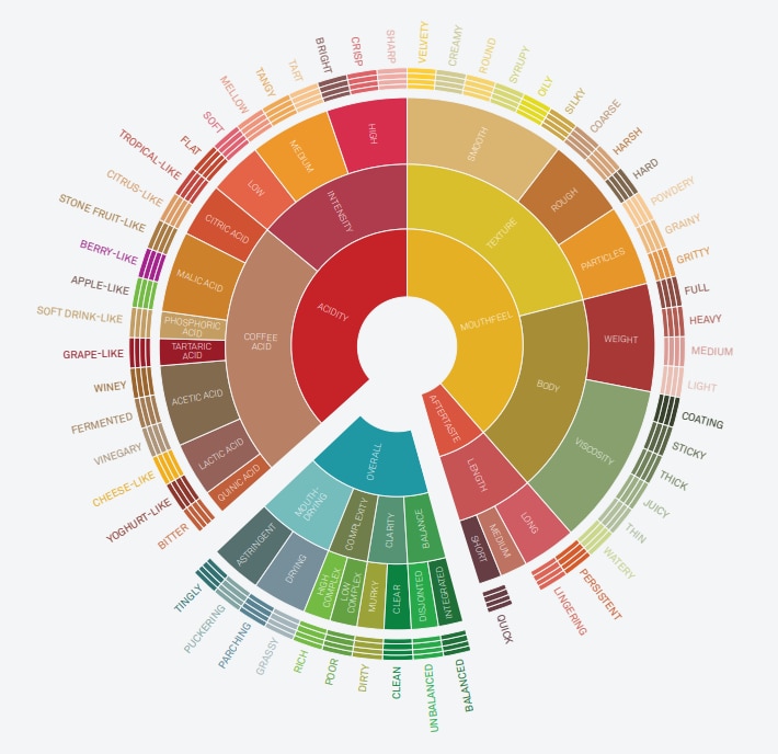 A range of tastes on a wheel-like diagram.