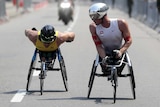 So close ... Kurt Fearnley (L) is pipped for gold by Marcel Hug