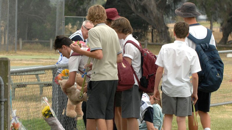 Tyabb students pay their respects to Luke Batty, an 11-year-old boy who was killed by his father at Tyabb cricket ground