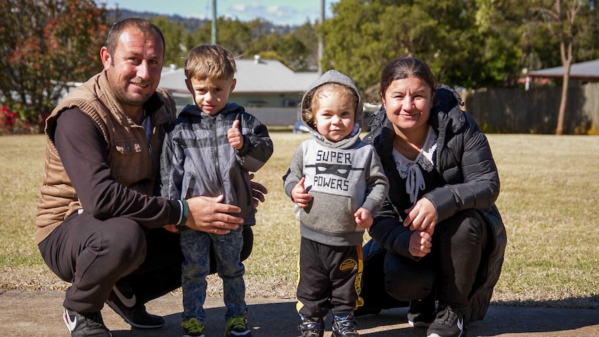 An Ezidi family spending time in a Toowoomba park.
